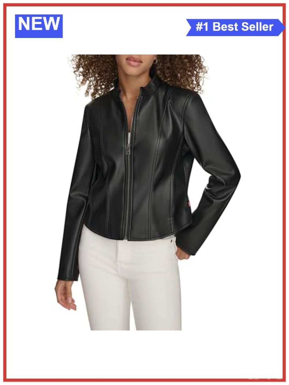 Faux Leather Lightweight Racer Jacket Zip Moto Fitted
